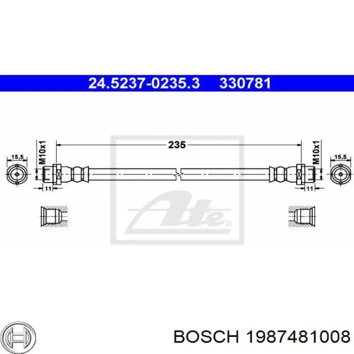 1987481008 Bosch Шланг гальмівний задній