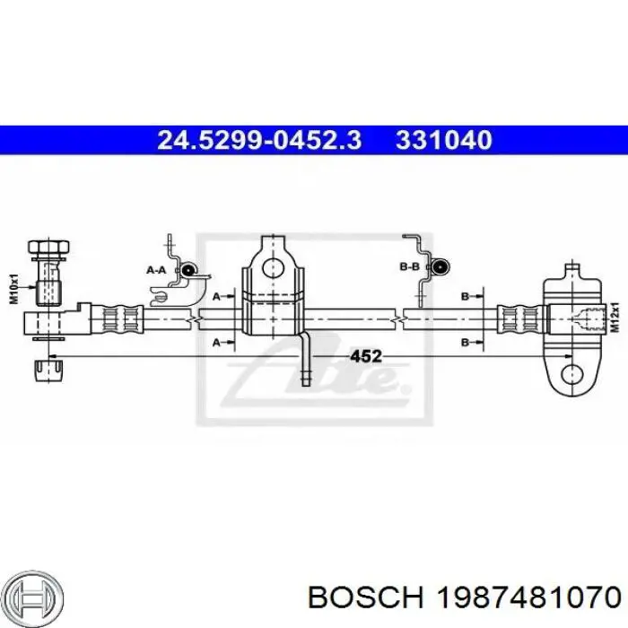 Купити 1987481070 Bosch Шланг гальмівний передній, правий