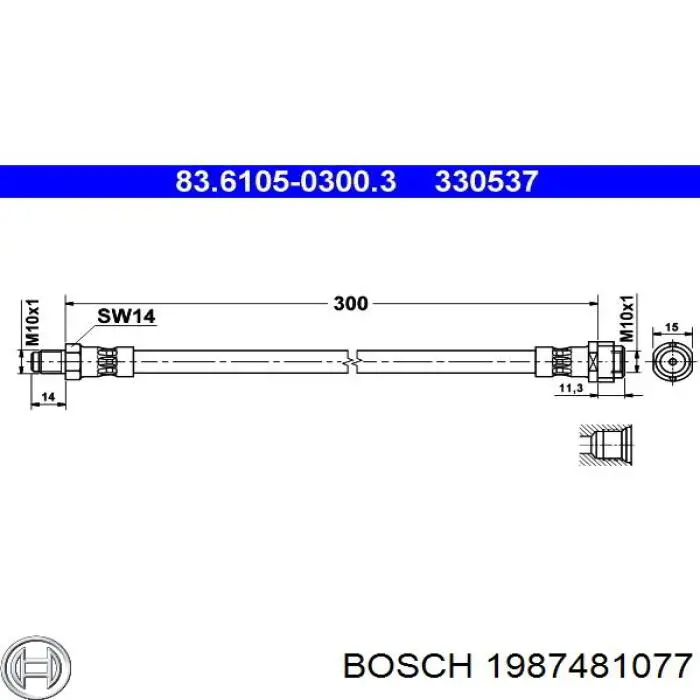 Шланг гальмівний передній, лівий 1987481077 Bosch