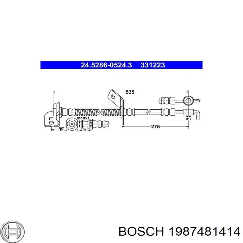 1987481414 Bosch шланг гальмівний передній, лівий