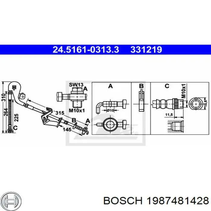 Купити 1987481428 Bosch Шланг гальмівний передній, правий