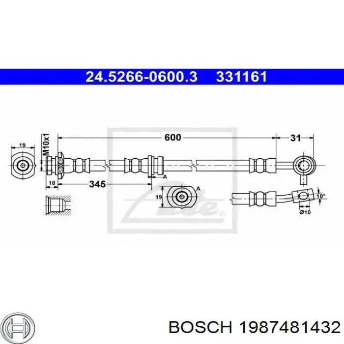 Купити 1987481432 Bosch Шланг гальмівний передній, лівий