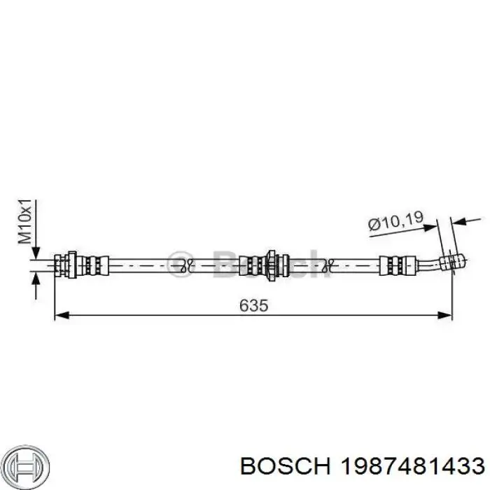 Купити 1987481433 Bosch Шланг гальмівний передній, правий