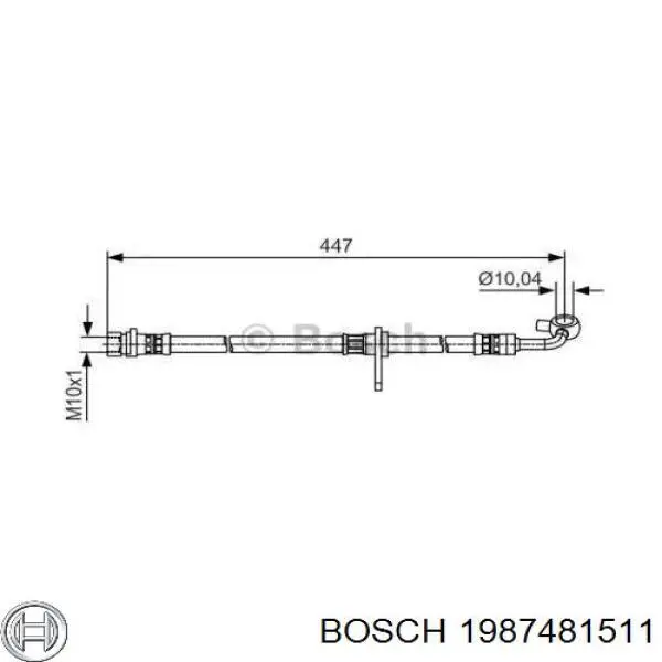 Шланг гальмівний передній, лівий Bosch 1987481511 ціна, від 14.78 USD