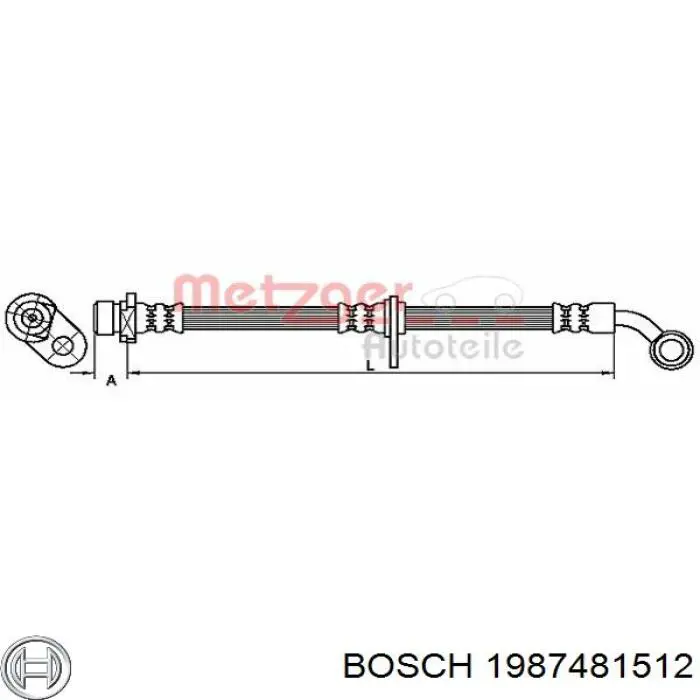 Шланг гальмівний передній, правий Bosch 1987481512 ціна, від 12.71 USD