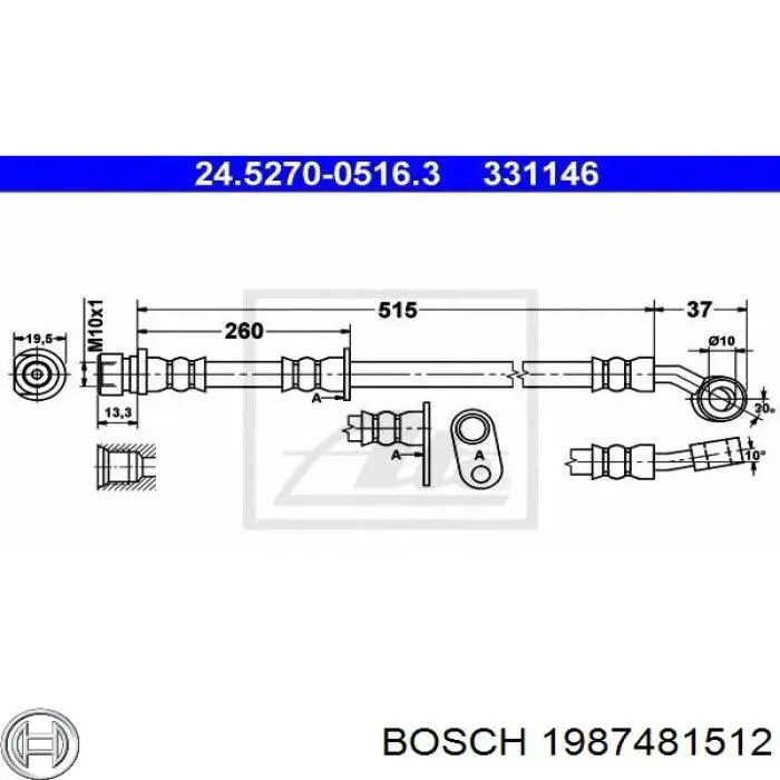 1987481512 Bosch шланг гальмівний передній, правий