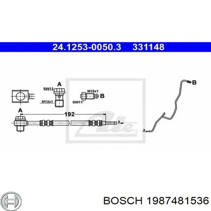 Шланг гальмівний задній, лівий Bosch 1987481536