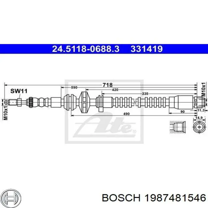 1987481546 Bosch Гнучка гальмівна трубка передня