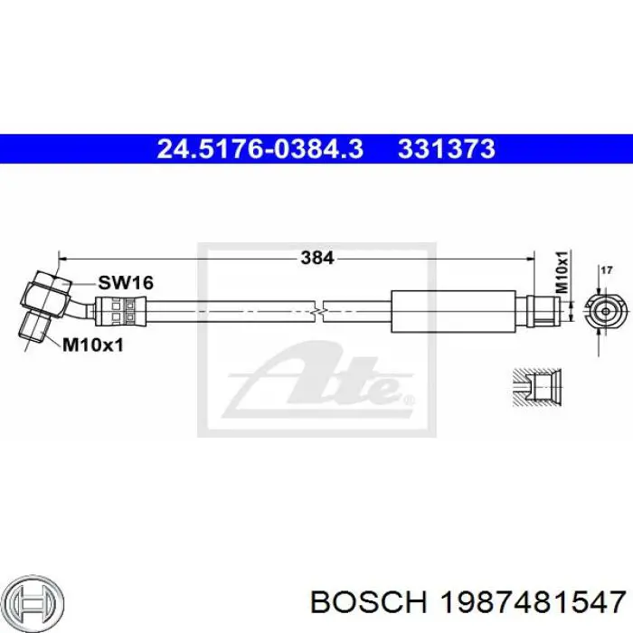 Шланг гальмівний задній 1987481547 Bosch