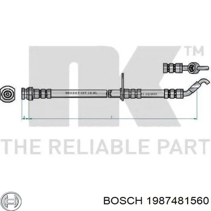 1987481560 Bosch шланг гальмівний передній, лівий