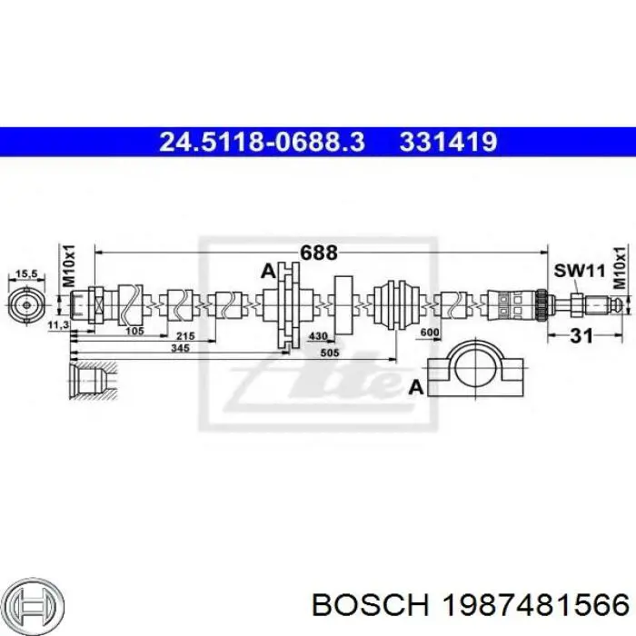 Купити 1987481566 Bosch Гальмівні шланги передні