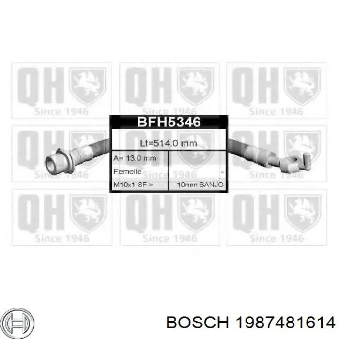 Шланг гальмівний передній, лівий Bosch 1987481614 ціна, від 18.52 USD