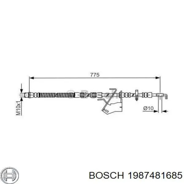 Шланг гальмівний передній, правий Bosch 1987481685 ціна, від 38.41 USD