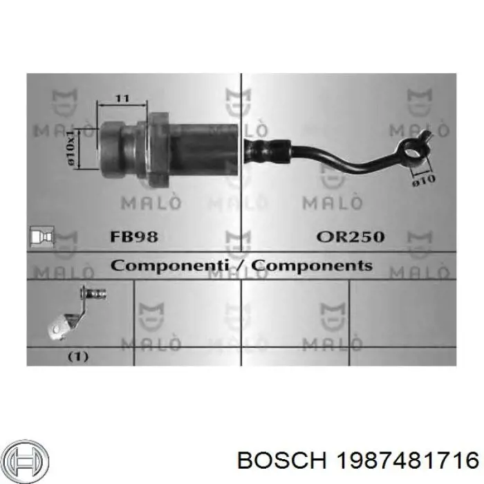 1987481716 Bosch Шланг гальмівний передній, правий
