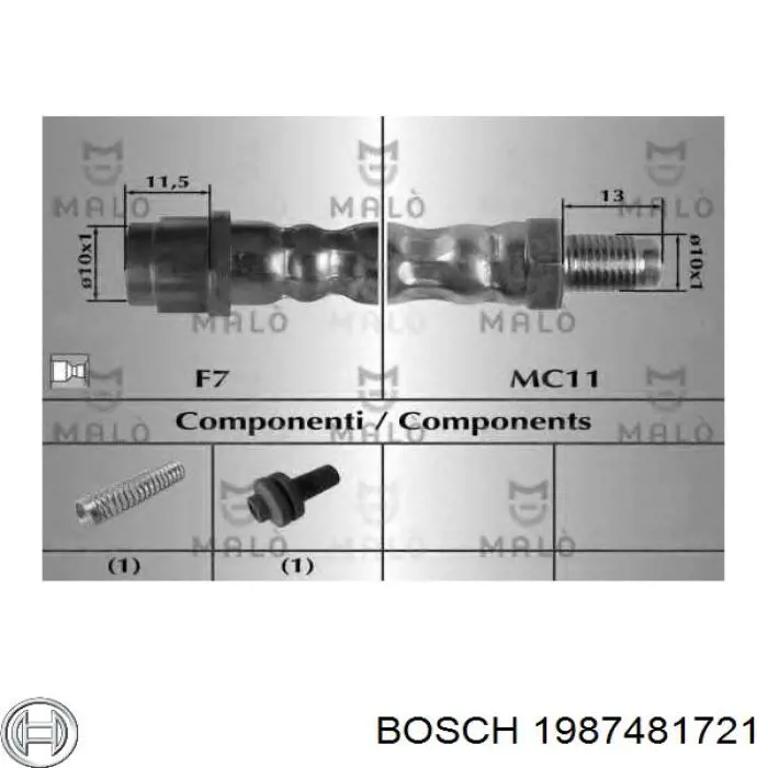 Шланг гальмівний передній 1987481721 Bosch