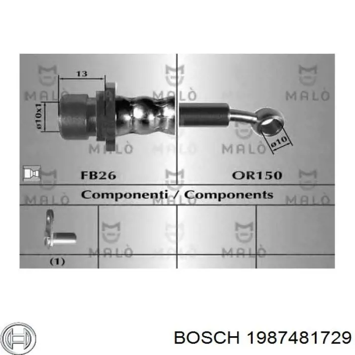Шланг гальмівний передній, лівий Bosch 1987481729 ціна, від 10.35 USD