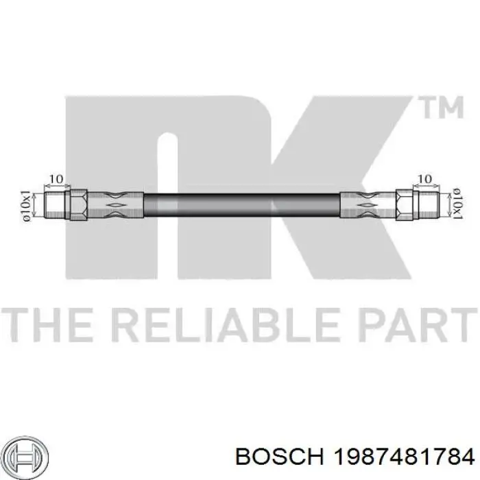Шланг гальмівний передній, правий Bosch 1987481784 ціна, від 5.19 USD