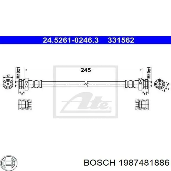 Купити 1987481886 Bosch Шланг гальмівний задній, правий