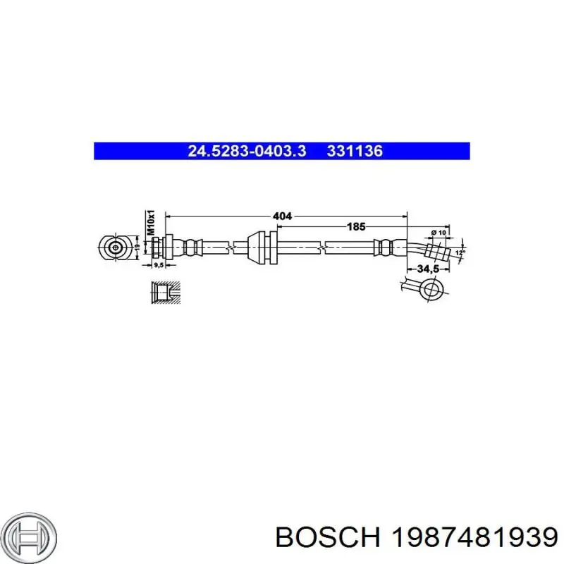 Шланг гальмівний передній 1987481939 Bosch