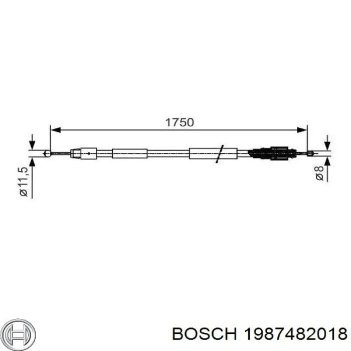 1987482018 Bosch трос ручного гальма задній, правий/лівий