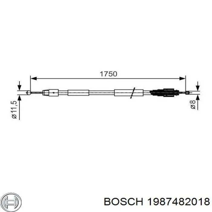 1987482018 Bosch Трос ручного гальма задній, правий/лівий