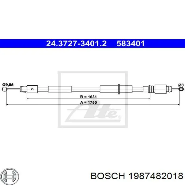 Трос ручного гальма задній, правий/лівий Bosch 1987482018 ціна, від 23.71 USD