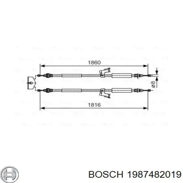 Трос ручного гальма задній, правий/лівий Bosch 1987482019 ціна, від 32.42 USD
