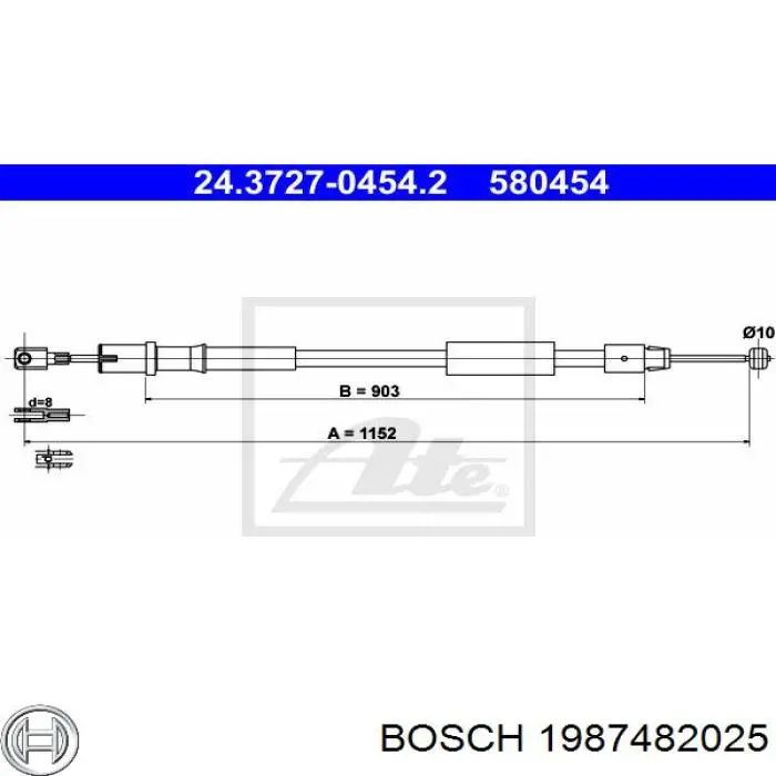 1987482025 Bosch Трос ручного гальма задній, правий