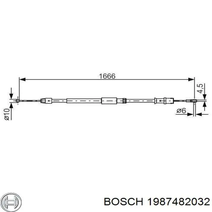 1987482032 Bosch трос ручного гальма задній, правий/лівий