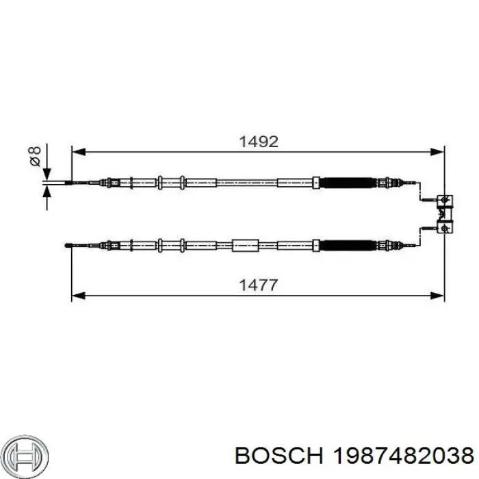 Купити 1987482038 Bosch Трос ручного гальма задній, правий/лівий