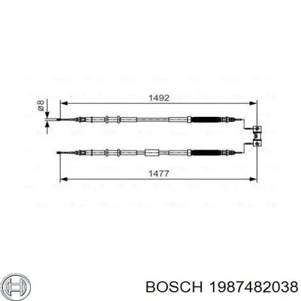 1987482038 Bosch Трос ручного гальма задній, правий/лівий