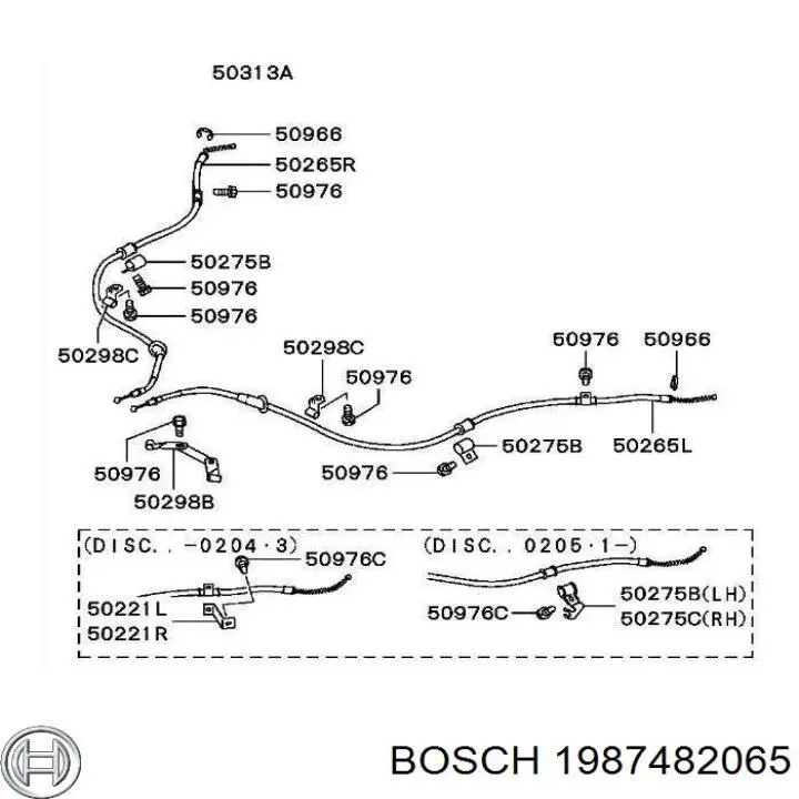 Купити 1987482065 Bosch Трос ручного гальма задній, правий