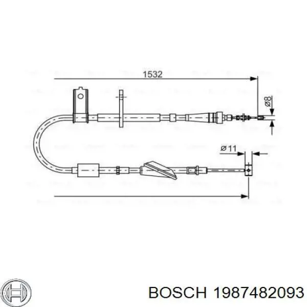 Трос стоянкового гальма задній лівий Bosch 1987482093 ціна, від 20.87 USD