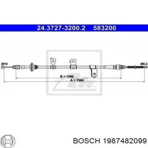 Трос стоянкового гальма задній лівий Bosch 1987482099 ціна, від 16.82 USD