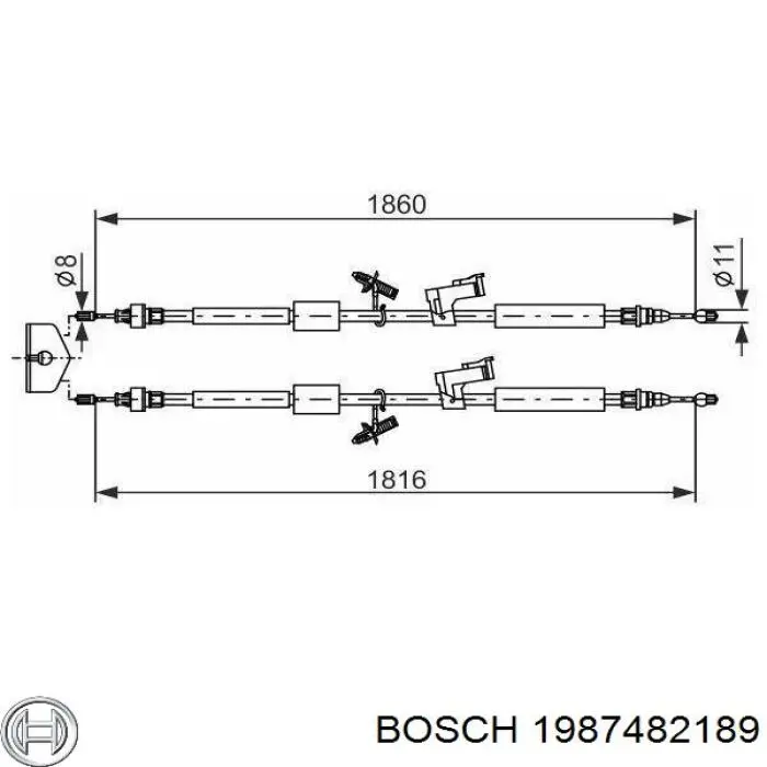 1987482189 Bosch Трос ручного гальма задній, правий/лівий