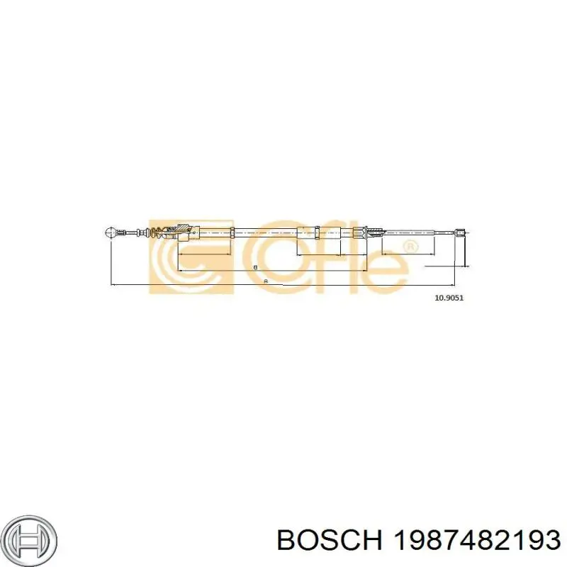 1987482193 Bosch Трос ручного гальма задній, правий/лівий