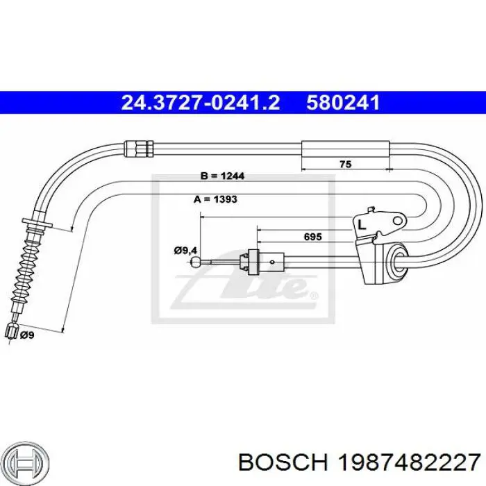1987482227 Bosch Трос ручного гальма задній, лівий