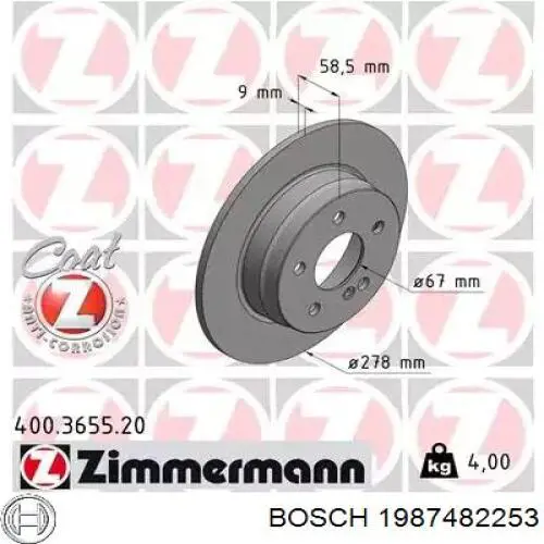 1987482253 Bosch Трос ручного гальма задній, правий/лівий