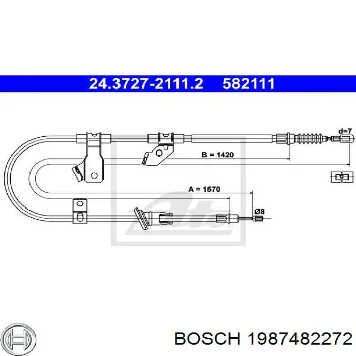 1987482272 Bosch Трос стоянкового гальма задній правий