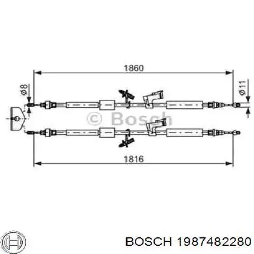 Купити 1987482280 Bosch Трос ручного гальма задній, правий/лівий