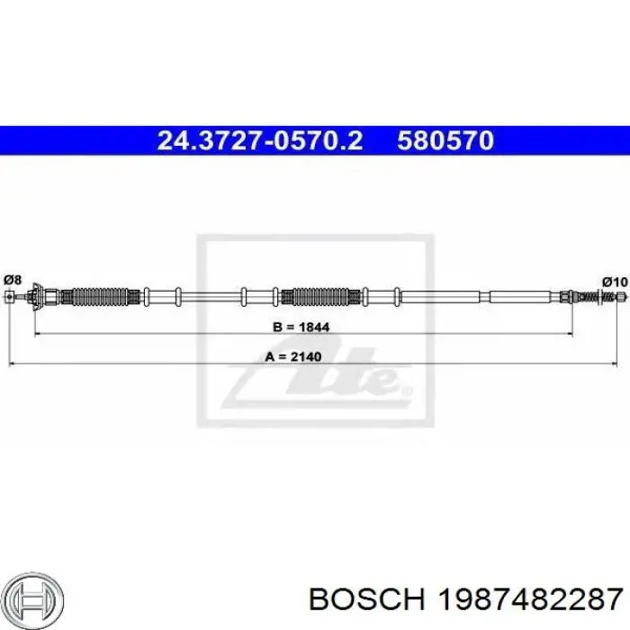 Трос стоянкового гальма задній лівий Bosch 1987482287 ціна, від 17.28 USD