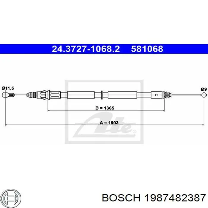 1987482387 Bosch Трос ручника задній лівий