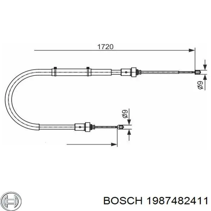 Трос ручного гальма задній, правий/лівий 1987482411 Bosch