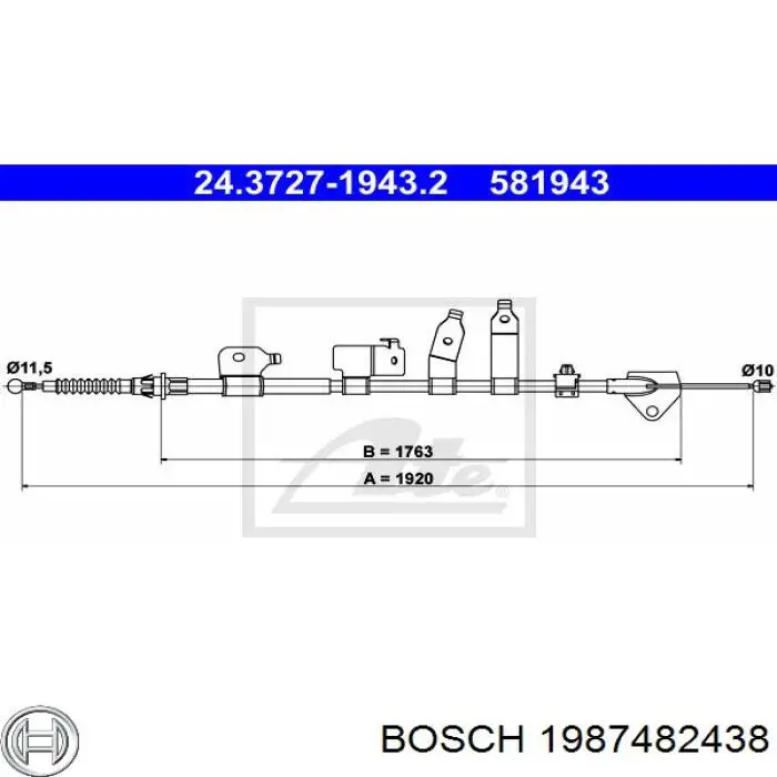 Трос стоянкового гальма задній правий Bosch 1987482438 ціна, від 40.79 USD