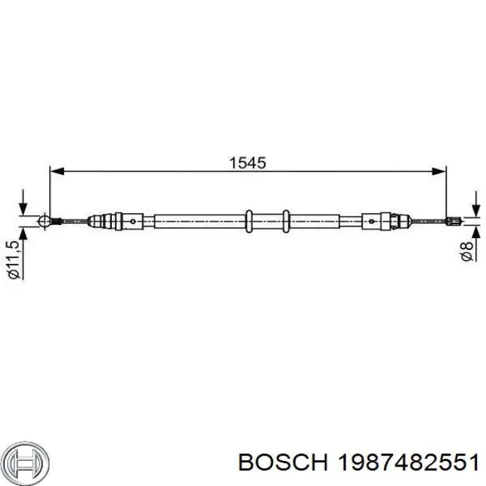 1987482551 Bosch Трос ручного гальма задній, правий/лівий