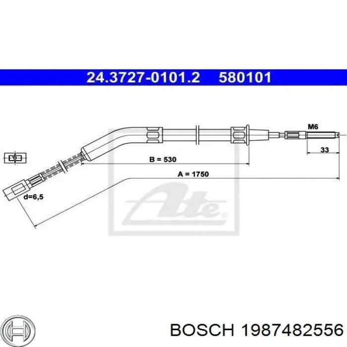 1987482556 Bosch трос ручного гальма задній, лівий