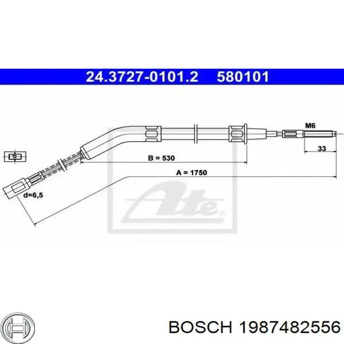 1987482556 Bosch Трос ручника задній лівий