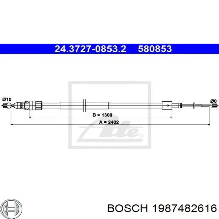 1987482616 Bosch трос ручного гальма задній, лівий