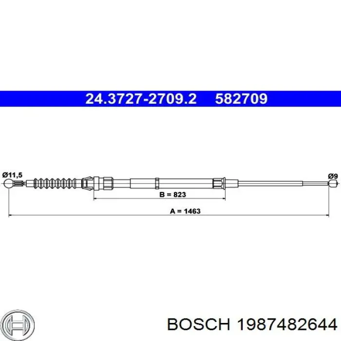 Трос ручного гальма задній, правий/лівий 1987482644 Bosch