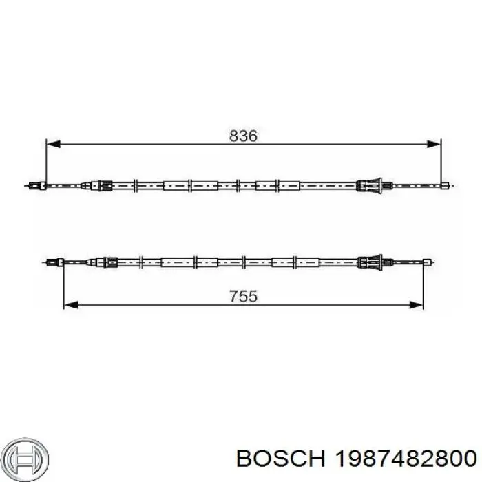 1987482800 Bosch Трос ручного гальма задній, правий/лівий